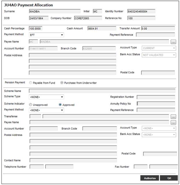 Benefit Payment Update Type Payment Details (STD)